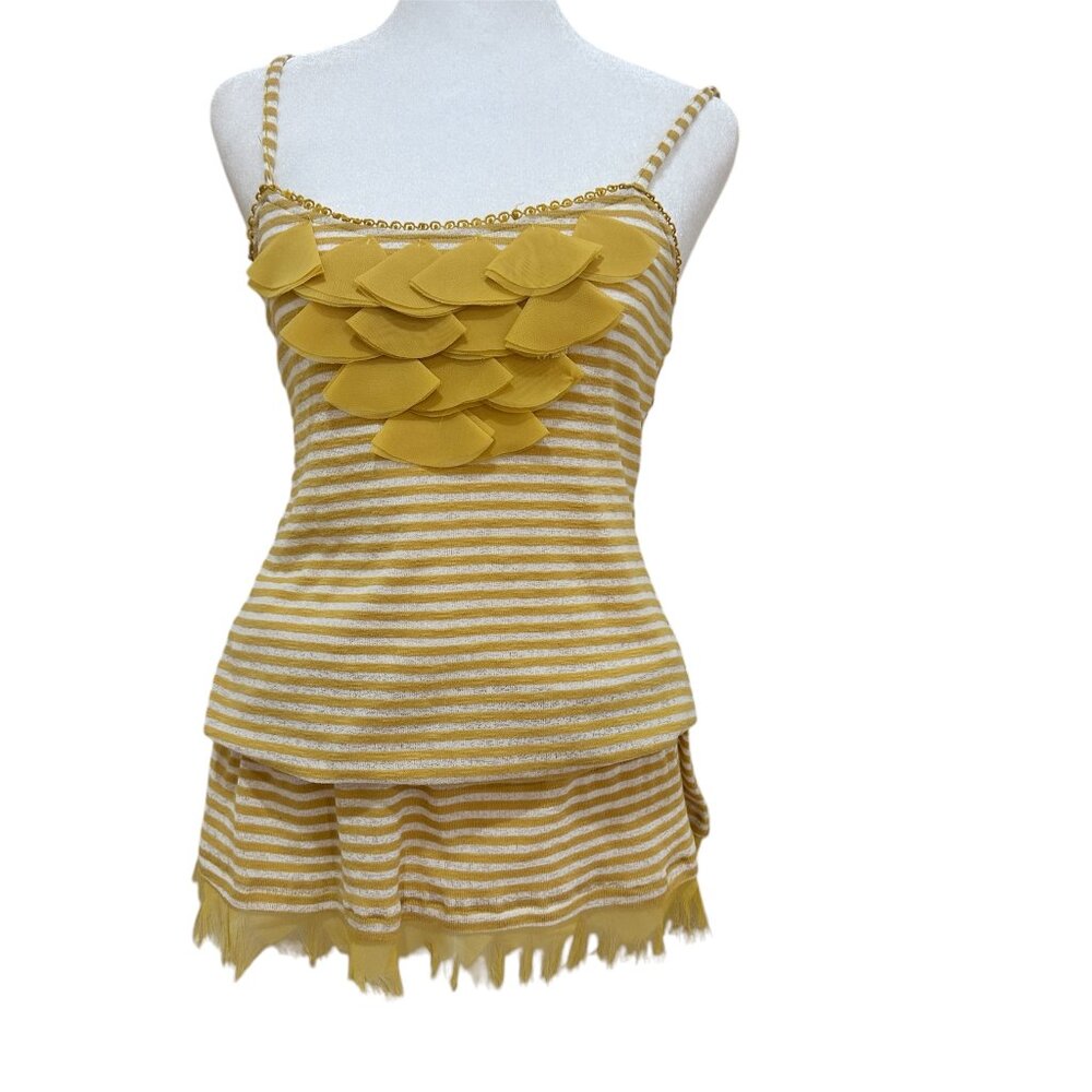 MINE adjustable tank mustard yellow striped with chiffon bodice detailing Sz S